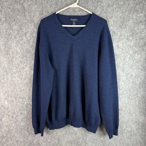Brooks Brothers Merino Wool Blend Sweater Men's XL Blue V-Neck Classic Preppy